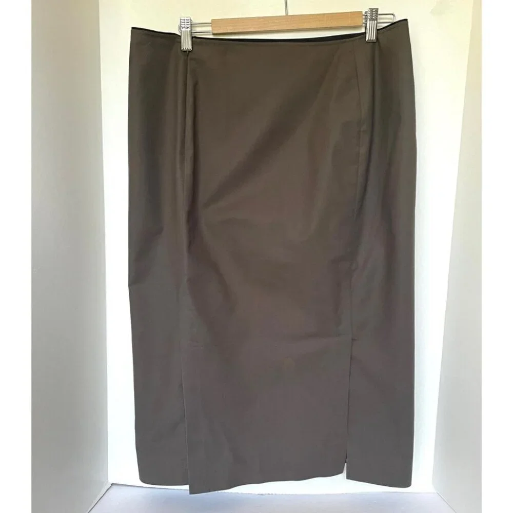 LAFAYETTE 148 Pencil Skirt 12 Khaki Green Straight Cotton Twill Stretch BackVent